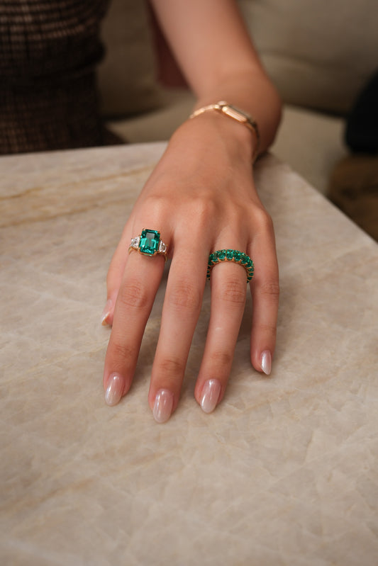 Emerald Cut Three Stone Ring