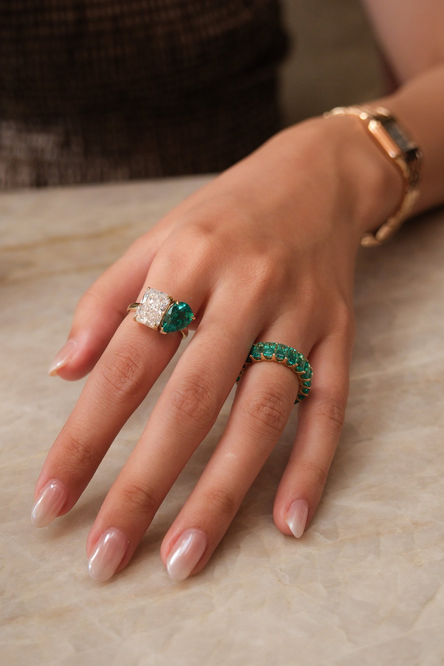 Emerald & Diamond Toi Et Moi Ring