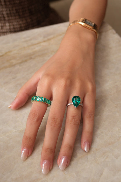 Pear Cut Emerald Solitaire Ring